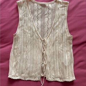 Cream Knit Tie-Front Sleeveless Top - Women